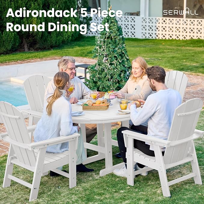 SERWALL Outdoor Adirondack Dining Chair Set of 2, All Weather HDPE Patio Chairs, White