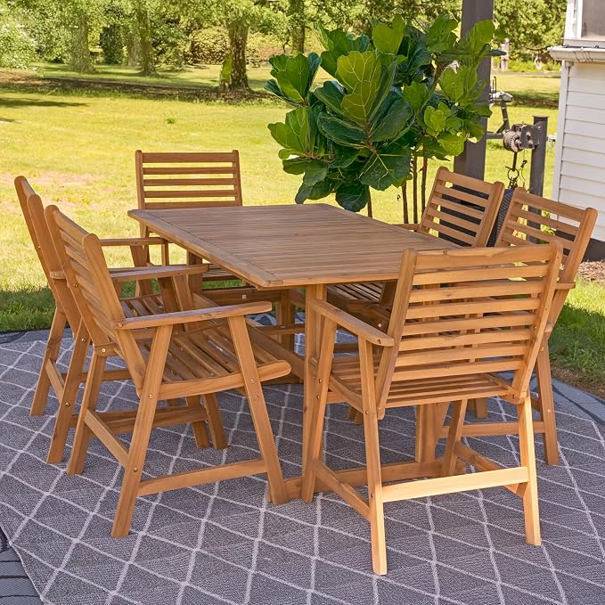 Sunnydaze 57" W Acacia Wood Outdoor Table for 6 - Hatteras Outdoor Dining Table with Umbrella Hole for Patio - Rectangular - Solid Wood