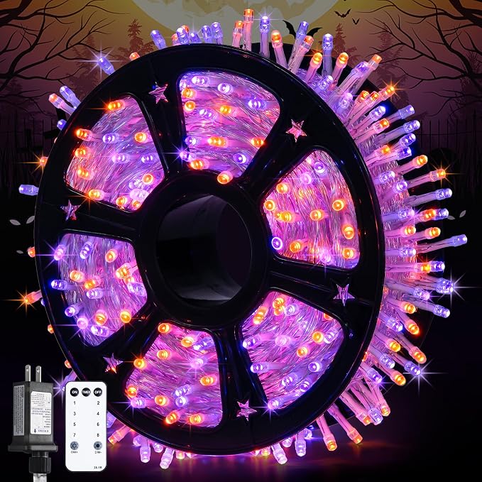 JMEXSUSS 600 LED Halloween Lights Outdoor, Orange Purple Halloween Lights | Orange and Purple String Lights Indoor Plug in Clear Wire for Halloween Tree Fireplace Garden Patio House Car Party Decor