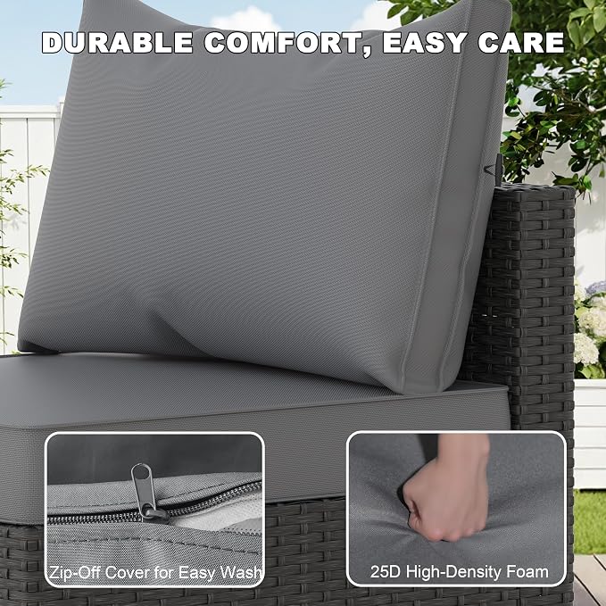 5 Piece Patio Furniture Sets, Outdoor Patio Set Sectional Sofa, All-Weather PE Rattan Couch with Cushion, Glass Table for Gatherings, Parties, Sports Viewing (Gray, 5-Piece Set)