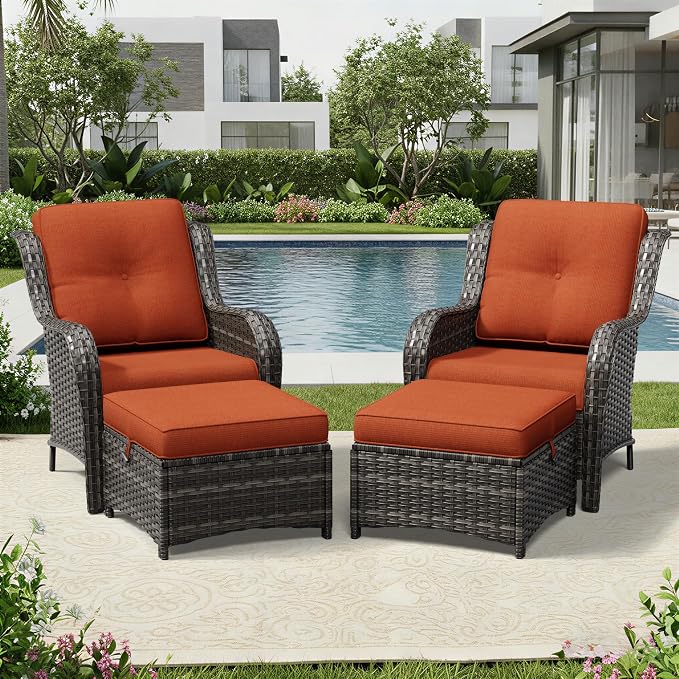 Joyside 4 Piece Wicker Patio Furniture Set, Rattan Patio Chairs with High Back, Deep Seating, Wide Armrest, Thickened Cushions, Outdoor Furniture for Deck, Porch Use
