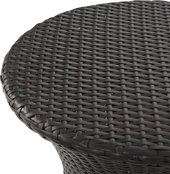Outdoor PE Rattan Hourglass Side Table 19.75", No Assembly Wicker End Table, All-Weather Accent Table for Patio Balcony Living Room, Brown