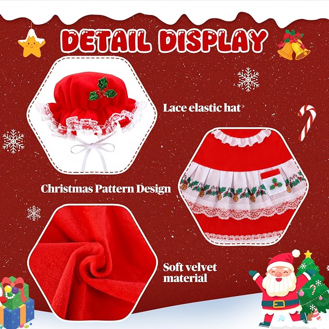 2 Pcs/Set Christmas Mrs. Claus Porch Goose Outfits, Lawn Goose Statue Mrs. Claus Costume, Red Green White Christmas Garden Goose Clothes Dress and Hat for 23" High Statue Xmas Holiday Patio Yard Decor