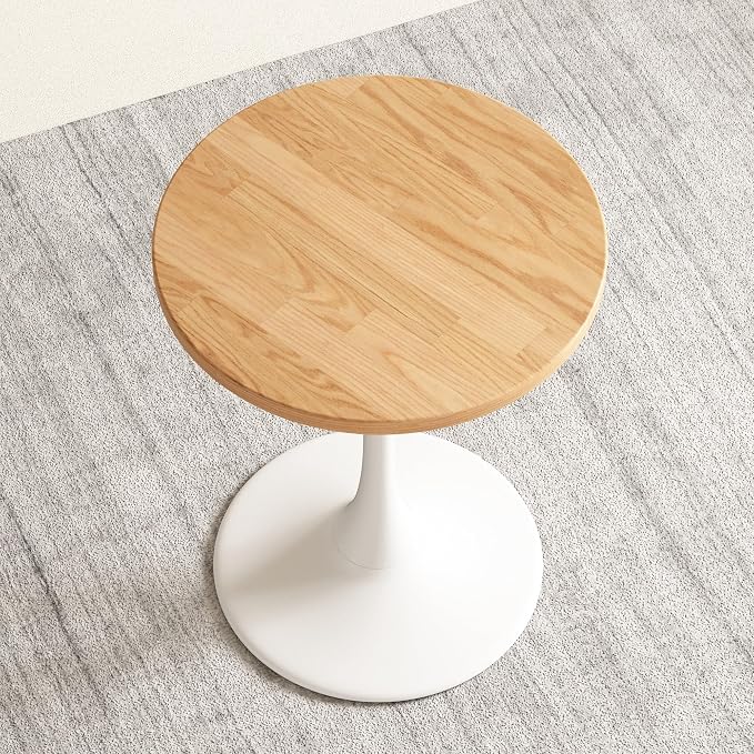 Jamesdar, Elise, Round Heavy Duty Commercial Bistro Table for Indoor Outdoor Restaurant & Café Dining, Solid Oak Top, Steel Base, 300 lb Capacity, 24" D x 30" H, White