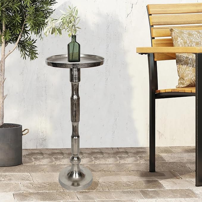 Outdoor/Indoor Side Table Aluminum 10 inch Top Diameter x 26 inch Height Patio Table Rustproof/Weather-Resistant Silver