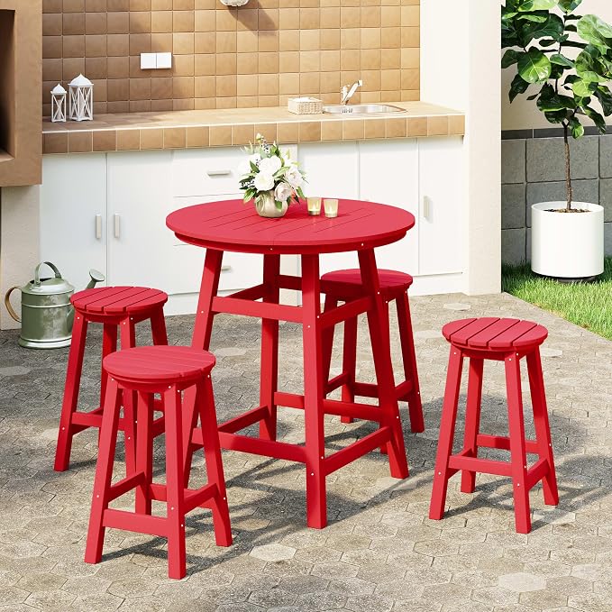 WestinTrends Malibu 5-Piece HDPE Outdoor Patio Dining Bar Bistro Table Set with Counter High Round Bar Stools
