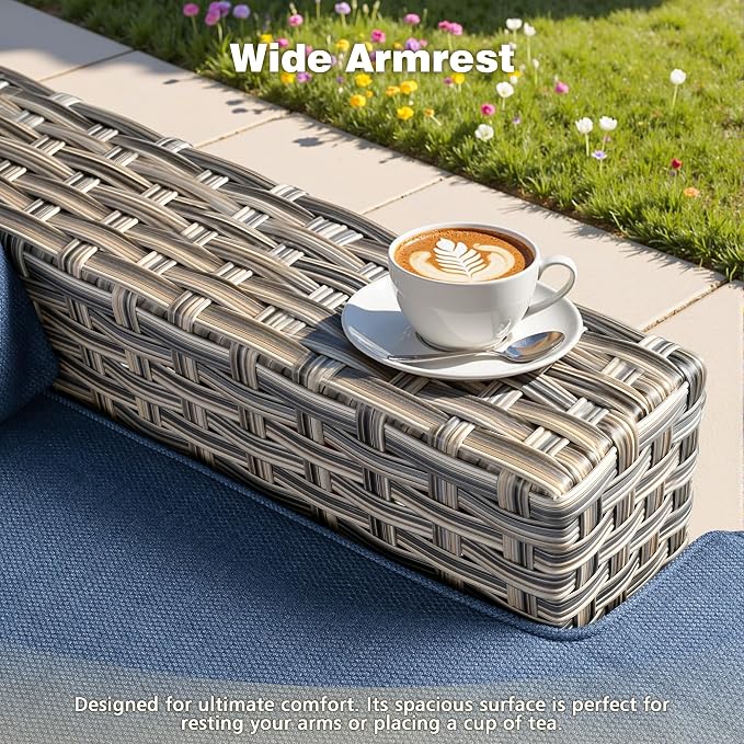 CAODOC Outdoor Sectional Patio Furniture Set,6 Pieces Wicker Conversation Sets L Shaped Couch,Outdoor Sofa Outside Furniture with Solar-Powered Coffee Table(Light Blue)