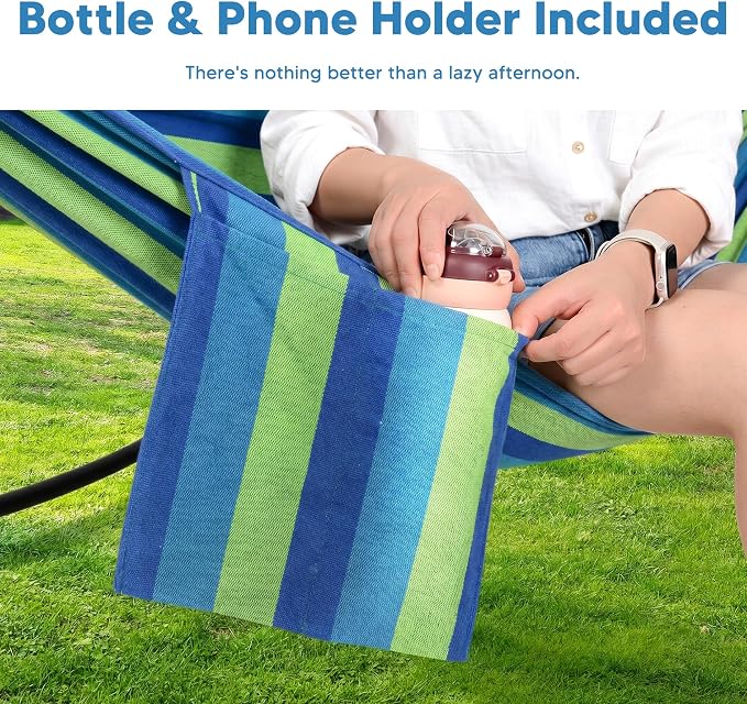 SUNCREAT Portable Outdoor Hammock with Stand, Double Hammocks with Stand for Outside, Patent Pending, Blue & Green