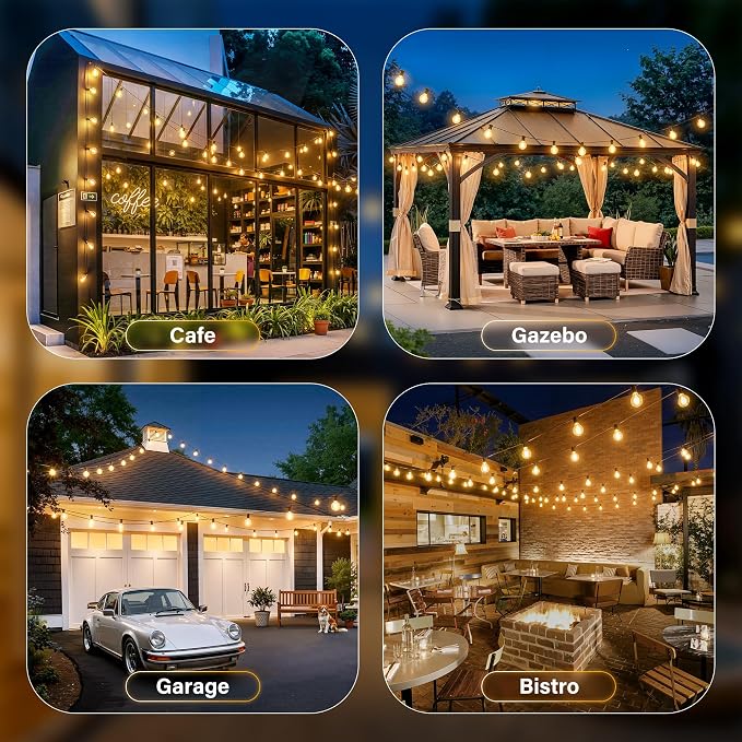 30FT Outdoor String Lights with Remote, Waterproof Connectable Dimmable G40 Patio Lights with 12+1 Shatterproof Edison LED Bulbs Plug in, Hanging Light for Outside Backyard Deck Garage Decor
