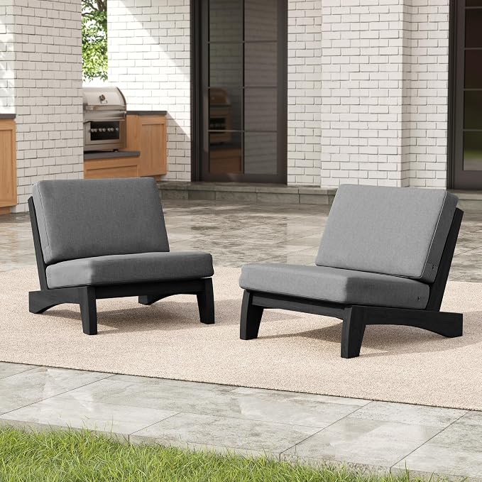 Pia Ricoo 4 Piece Patio Furniture Sets, Outdoor Furniture with 2 Chairs & Coffee Table, Patio Conversation Set for Backyard, Deck, Lawn, Gray, Dark Wood