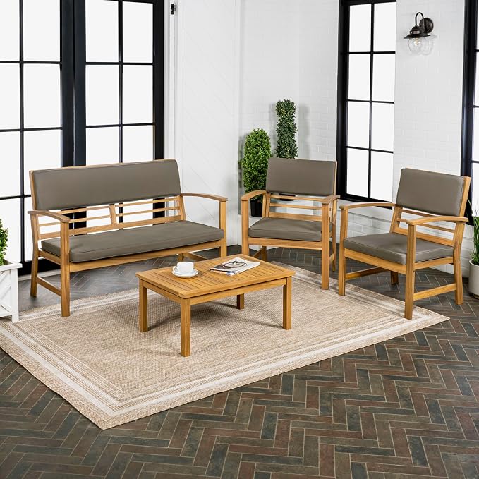 JONATHAN Y Barclay Modern 4-Piece Acacia Wood Outdoor Patio Set, Conversation Seating Group with Removable Cushions and Coffee Table for Backyard, Porch, Garden, Poolside, Dark Gray LVG1000B-4SET