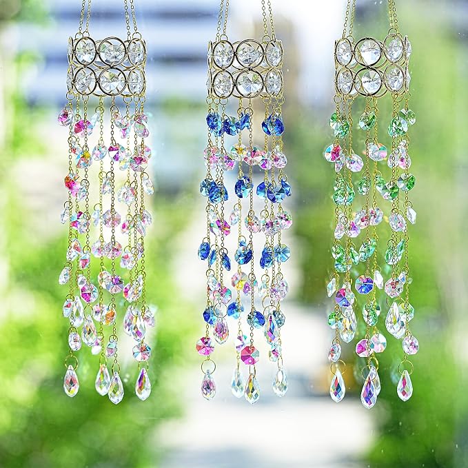2 Pack Crystal Suncatchers for Window Hanging Rainbow Makers,17inch | Crystal Prisms Sun Catcher Indoor Window,Retirement Gift,Light Catcher,Whimsical Decor,Witchy Home Decor,Cottagecore Decor
