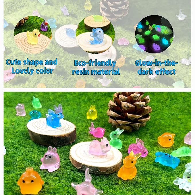 280pcs Mini Resin Animals Glow in The Dark, Tiny Luminous Animal Figurines Bulk, Miniature Decor for Fairy Garden, Aquarium & Hide Crafts Ornament Accessories