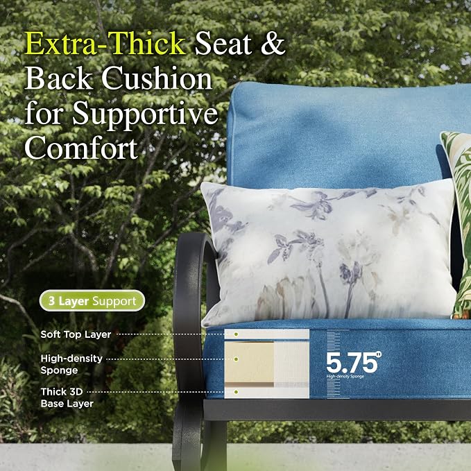 Sophia & William 2 Pieces Patio Furniture Sets Metal Sofa Chairs Patio Cushion Armchairs Swivel Sofa Chairs with Removable Cover for Garden Backyard Poolside Navy