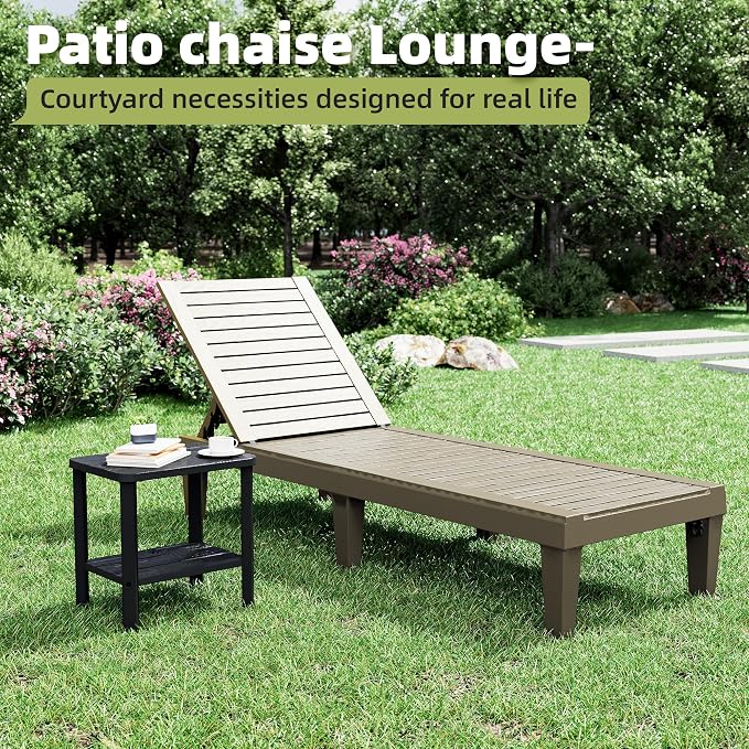 KAMABOKO Outdoor Side Table, 2-Tier Adirondack Square Patio Table, HDPE End Tables for Backyard Pool Porch Lawn, Easy Maintenance & Weather Resistant, Black