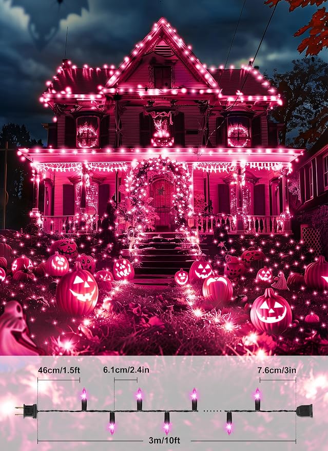 2 Pack Purple Halloween Mini Lights, 10 Feet 50 Count Mini String Lights | Total 100 Count Incandescent Bulb, Connectable Halloween Light for Haunted House Ghost Party Holiday Window Indoor Decoration