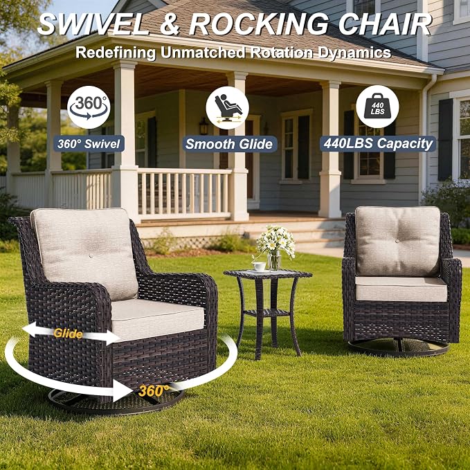 7-Piece Patio Furniture Set, Outdoor Thick Wicker Sectional Sofas with 2 Swivel Chairs, High Back Patio Sectional Couch, Outdoor Conversation Set for Backyard, Porch, Deck, Brown