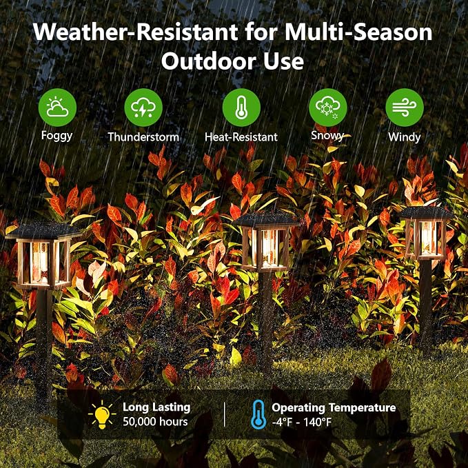 XMCOSY+ Solar Pathway Lights Outdoor, Warm White Glow Garden Lights, 4 Pack | IP65 Waterproof 2-Tone Design Seeded Glass & Stainless Steel Garden Lights, Decor for Walkway Yard Patio Driveway & Landscape