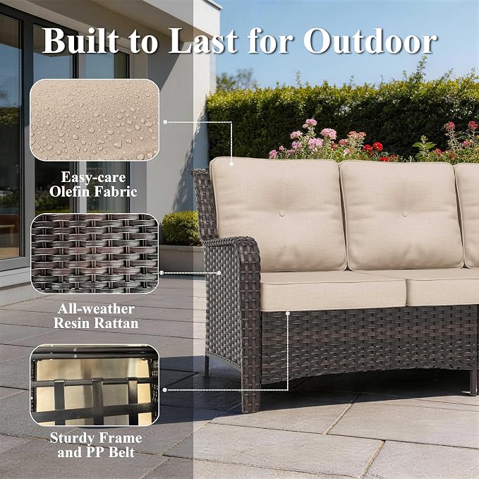 7-Piece Patio Furniture Set, Outdoor Thick Wicker Sectional Sofas with 2 Swivel Chairs, High Back Patio Sectional Couch, Outdoor Conversation Set for Backyard, Porch, Deck, Brown