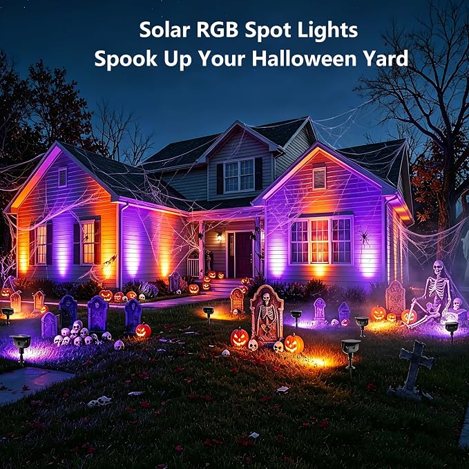 Brizled Solar Powered Outdoor Spot Light Color Changing Landscape Spotlight | RGB 9 Color & 11 Mode; 360° Rotation; IP65 Waterproof; Adjustable Height; Stake or Wall Mounted for Yard Tree Garden Pathway