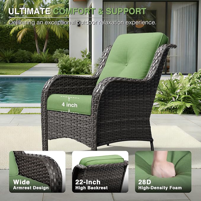 Joyside 4 Piece Wicker Patio Furniture Set, Rattan Patio Chairs with High Back, Deep Seating, Wide Armrest, Thickened Cushions, Outdoor Furniture for Deck, Porch Use