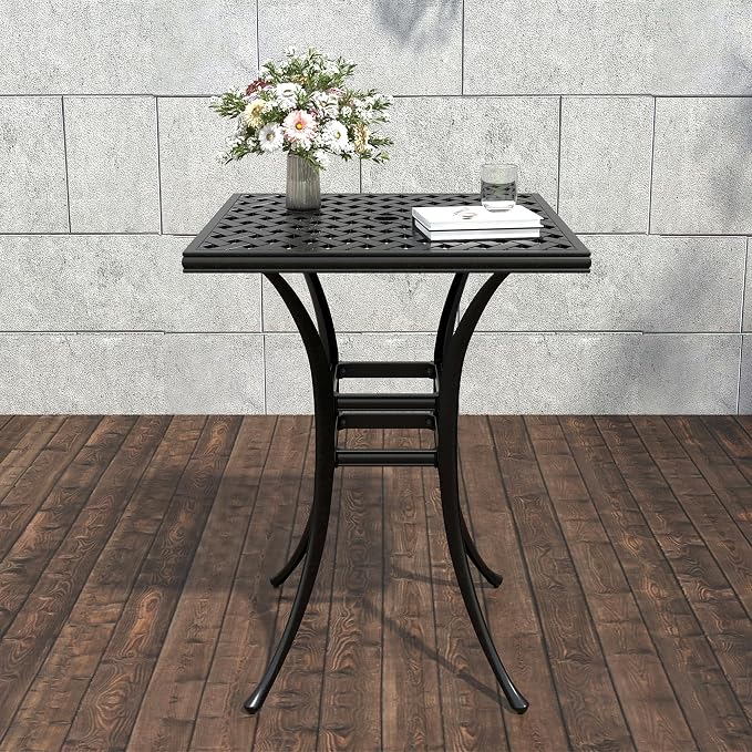 Clihome 29" Patio Table Outdoor Bistro Table Cast Aluminum Patio Dining Table with Umbrella Hole Patio Tables for Outside Table for Garden, Backyard, and Porch