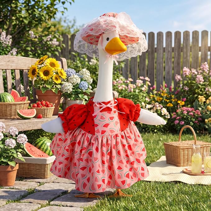 Abbylike Watermelon Porch Goose Outfit Summer Watermelon Costume Clothes for 23'' Goose for Garden Porch Statue Yard Pathway Decorations