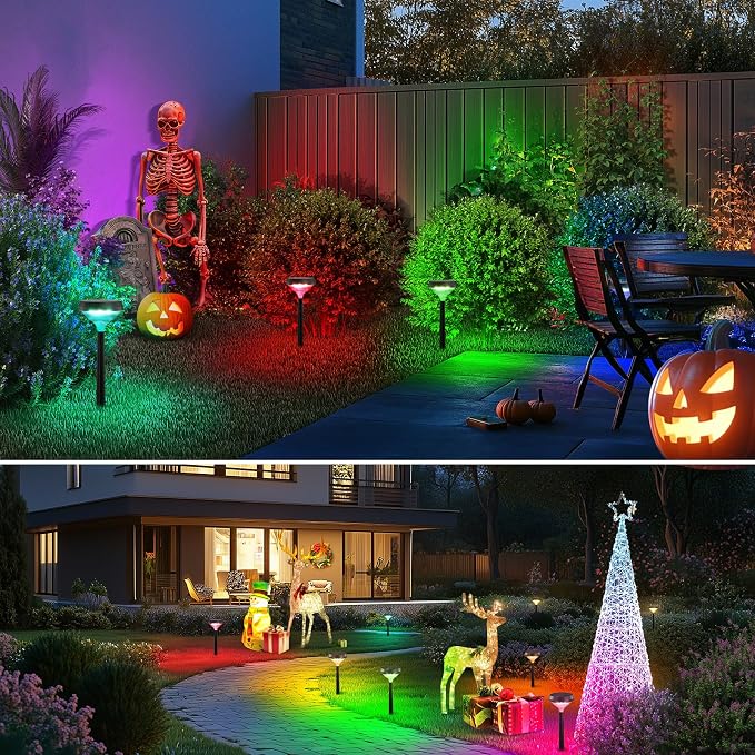 Linkind Solar Lights Outdoor 8 Pack, Color Changing Solar Pathway Lights | Multicolor/Warm White/Cool White Solar Lights Outdoor Waterproof for Walkway Yard Garden Landscape Driveway