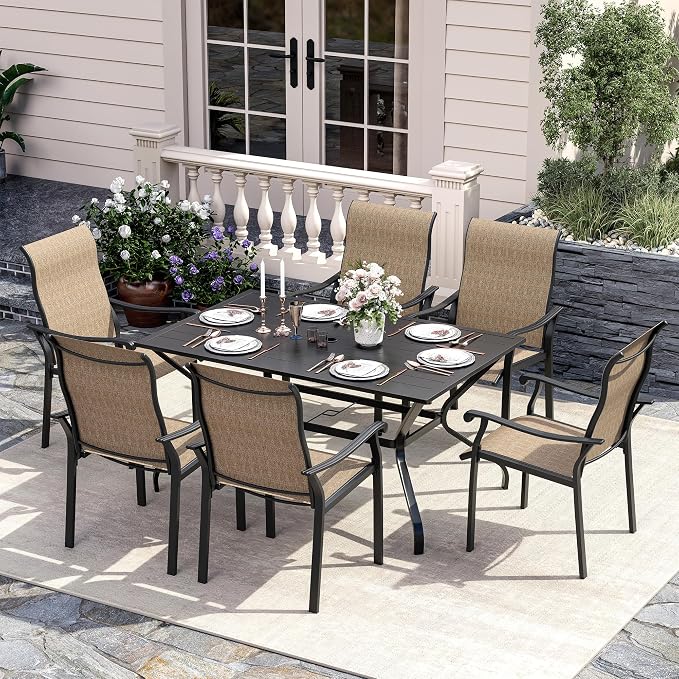 UDPATIO 59"×38" Metal Outdoor Dining Table All-Weather Resistant with Umbrella Hole Furniture for Patio, Black, 1 Table