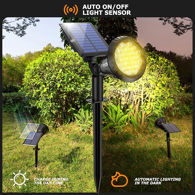 Solar Spot Lights - 21 LED Brightness, IP67 Waterproof, 2-in-1 Adjustable Solar Power Outdoor Lights for Fence, Warm White (6 Pack)