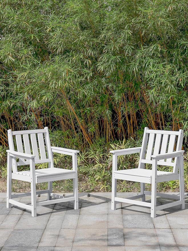 Patio Dining Chair Set of 2, HDPE Outdoor Dining Chair, Ergonomic HDPE Dining Chairs with Deep Seating, All Weather Outdoor Chairs Furniture for Backyard, Deck, Garden, Poolside, Pearl