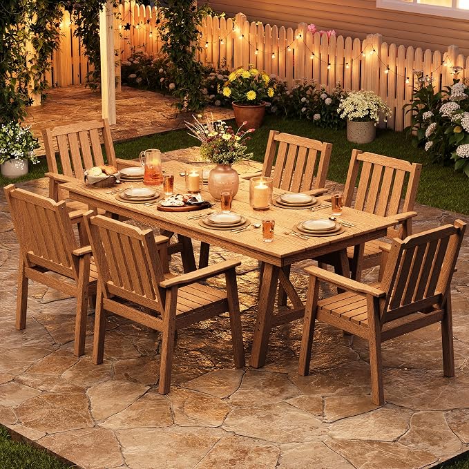 IDEALHOUSE Outdoor Patio Dining Chairs Set of 2, Heavy Duty HDPE Garden Seating with Sturdy Weather-Resistant Frame, Comfortable Wide Seat and Back, Waterproof for Backyard or Poolside, Brown