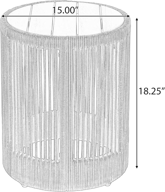 IRONORA 2 Piece Nesting Round Patio Table Set, Solid Acacia Wood Top Beige Hand-Woven Rope Drum Coffee & Side Table, Weather Resistant Hollow Accent Tables for Balcony Backyard Coastal Boho Decor