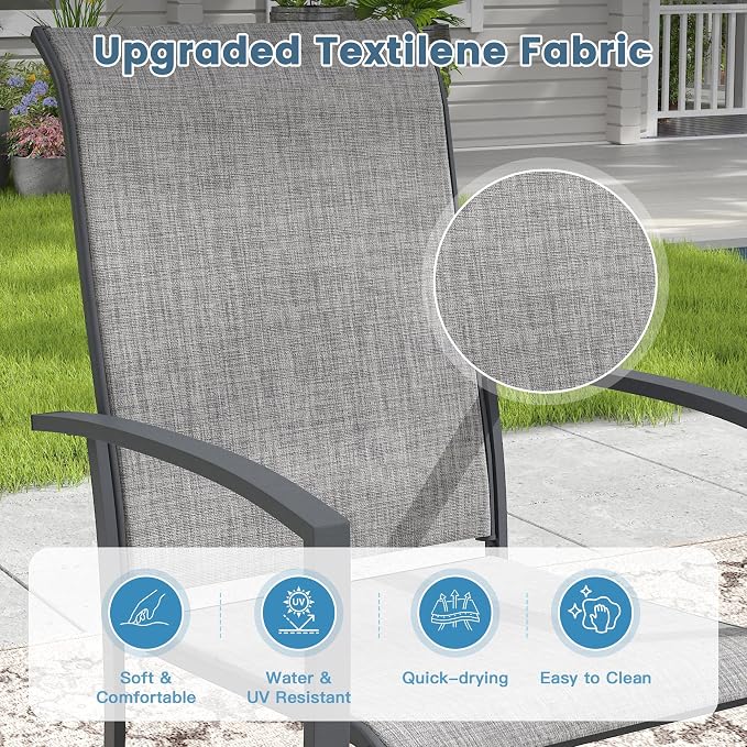 DIFY 5 Pieces Outdoor Dining Set for 4, 40.6" Round Dining Table with Umbrella Hole and Textilene Stackable Patio Chairs, Metal Patio Table and Chairs Set for Garden Backyard Poolside, Grey
