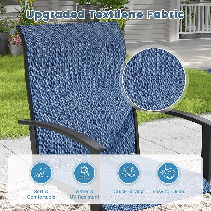 DIFY 7 Pieces Outdoor Dining Set, Metal Patio Table and Chairs Set for 6 with Umbrella Hole, 63" Black Rectangle Table and Blue Textilene Swivel Patio Chairs for Garden, Backyard, Poolside