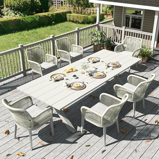 LayinSun Outdoor Dining Set for 6, 7 Pieces Patio Furniture Sets with Aluminum Dining Table and Rope Weave Chairs