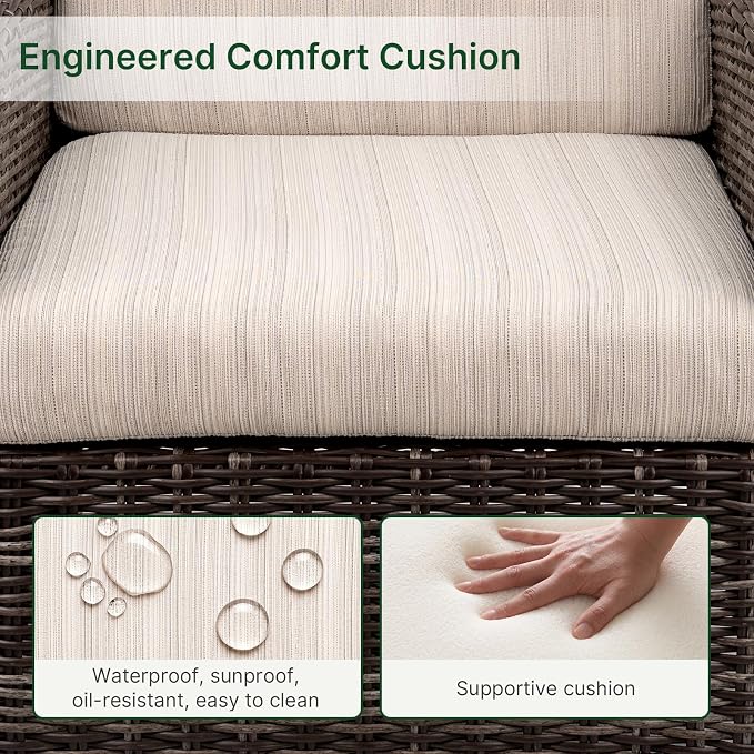 Wicker Patio Conversation Set, Outdoor Patio Furniture Set with Deep Seating, Wide Armrests & Thick Cushions, All-Weather Outdoor Furniture Set for Patio, Porch, Deck & Backyard
