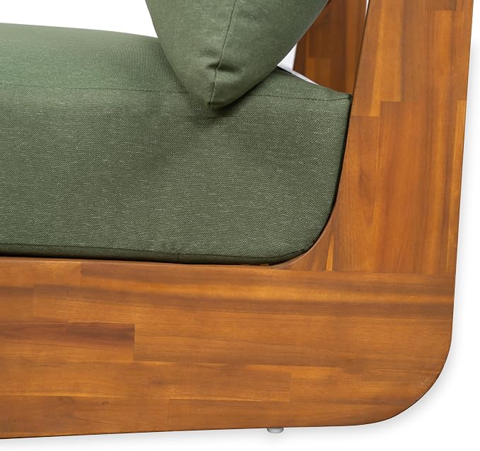 Christopher Knight Home Isabel 5-Seater Outdoor Patio Furniture Set with Removable Cushion, Acacia Wood Patio Conversation Set with 3-Seater Sofa & Club Chairs, 3 Piece Sectional Sofa Set, Green+Teak