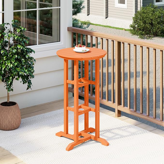 Costaelm Outdoor Bar Table, 42" Counter Height Round Patio Cocktail Bar Table, Patio Bar Table Bistro Dining Table Pub Table for Front Porch Deck, Backyard, Garden, Orange