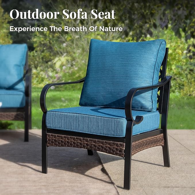 MIXPATIO Patio Furniture Set with Coffee Table, Outdoor Conversation Set with 2 x Fixed Chairs, 1 x 2-Seat Sofa, 1 x 3-Seat Sofa for Lawn Garden Backyard, Pacific Blue