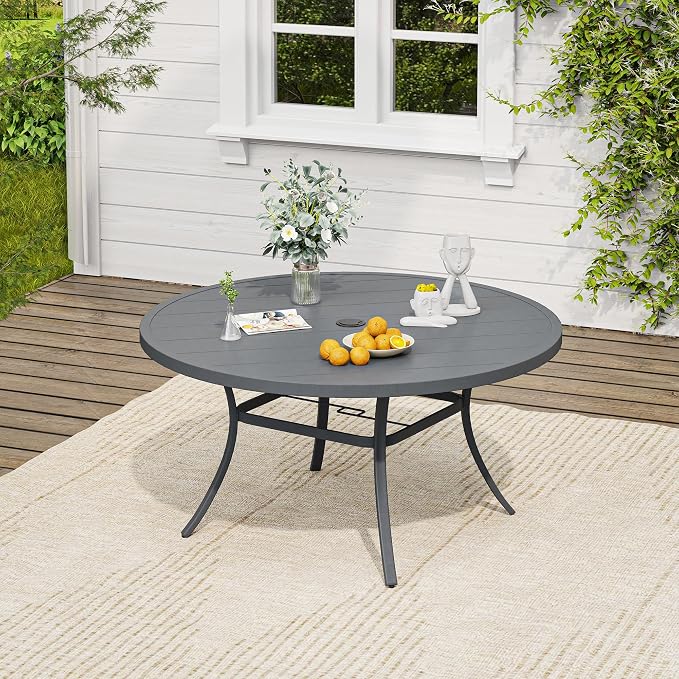 VICLLAX 7 Pieces Outdoor Dining Set, Patio Dining Furniture Set of 6 Patio Swivel Dining Chairs and 50" Patio Round Table, Grey Chairs & Dark Grey Tabletop