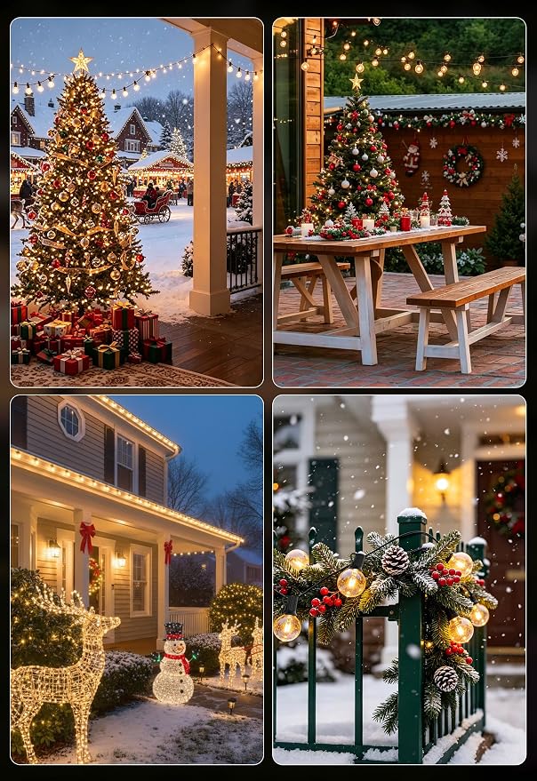 Outdoor String Lights Waterproof 400FT Outside Patio Lights for Bistro Cafe | 4-Pack x 100FT Connectable Outdoor Lighting,208 Dimmable Plastic G40 LED Globe Bulbs for Garden Porch Backyard Gazebo Balcony