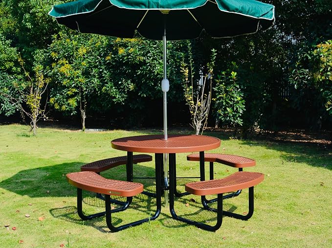 Heavy Duty 46 inch Expanded Metal Round Picnic Table (Brown)