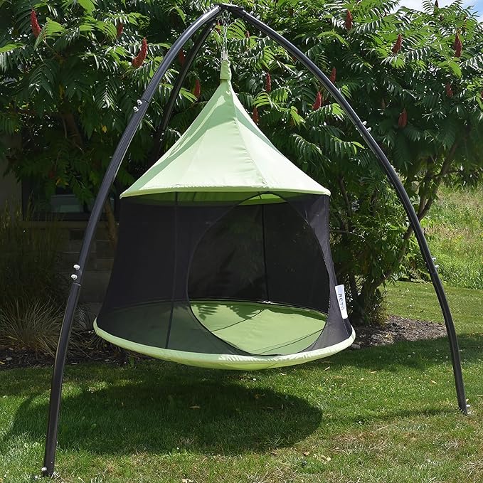 Vivere Polyester Canvas Cacoon Reto Multi Person Hanging Pod - Includes Hanging Rope and Carabiner - 440 lb Weight Capacity (Green)