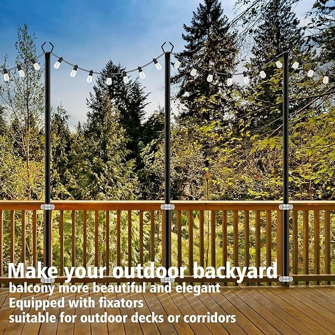 AILBTON 10 Pack 10Ft String Light Poles | Light Poles for Outside String Lights,Outdoor Light Poles with Fork,Metal Pole Stand for Patio,Backyard,Deck