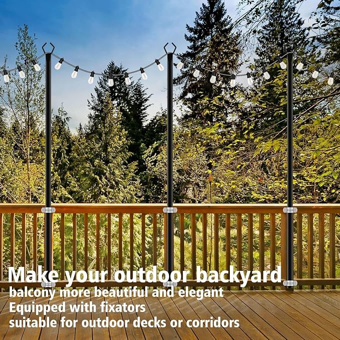 10Ft Exterior Light Poles 10 Pack, Durable Metal String Light Posts for Outdoor Use, Equipped with Fixed Brackets for Yard, Terrace, Backyard and Garden Lighting Decor