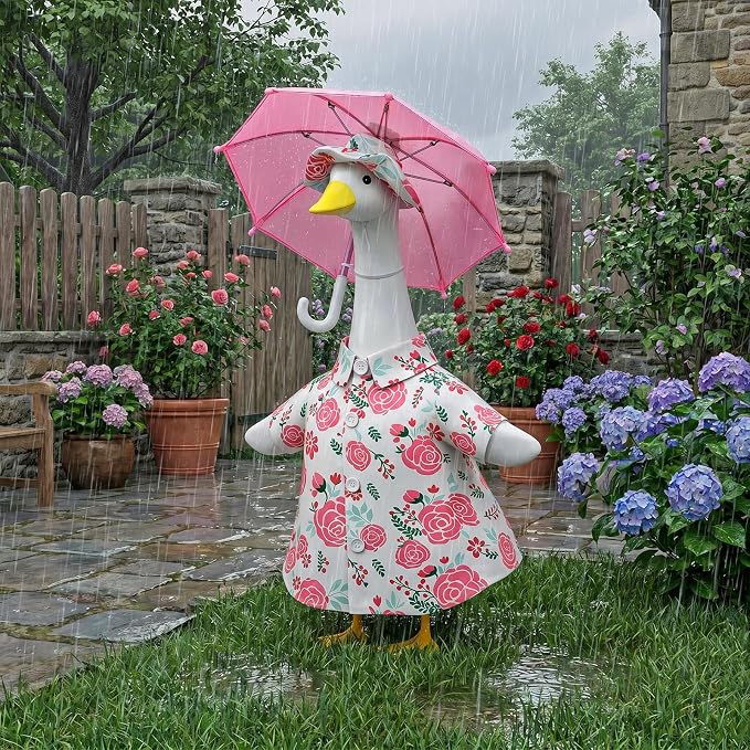 3 Pcs Set Raincoat Goose Outfits Costume, Summer Lawn Porch Goose Outfit | Goose Clothes with Umbrella & Hat for Outdoor Patio Garden Yard Decorations