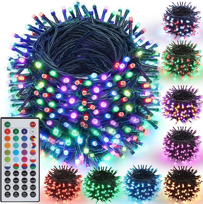 Joomer Christmas String Lights - 164FT 500LED Plug-in RGB String Lights | with Remote, Waterproof Outdoor Indoor with Timer Memory Function for Tree, Yard, Christmas Decor (Non-Connectable)