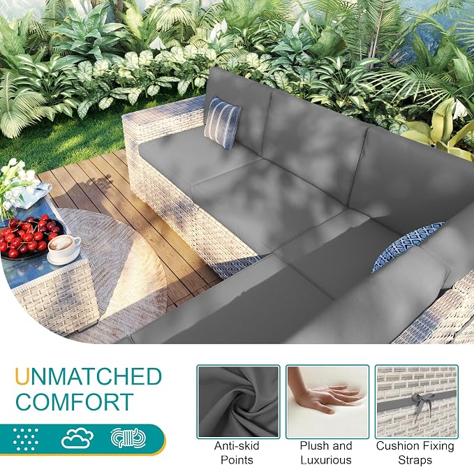 12-Piece Patio Furniture Set, Outdoor Extra Wide Armrest Modular Patio Sofa, Dual-Strand Rattan Wicker, Rust-Resistant Frame, Backyard High Back, Large Seat Furniture for Porch Garden Balcony, Grey