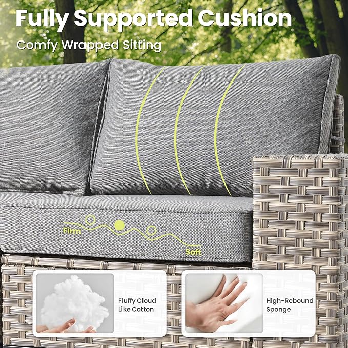 ovios 5-Piece Patio Furniture Set with L-Shape Sofa Chaise, Outdoor Sectional Couch Coffee Table, Modern Modular Wicker Rattan Conversation Set, Dark Grey